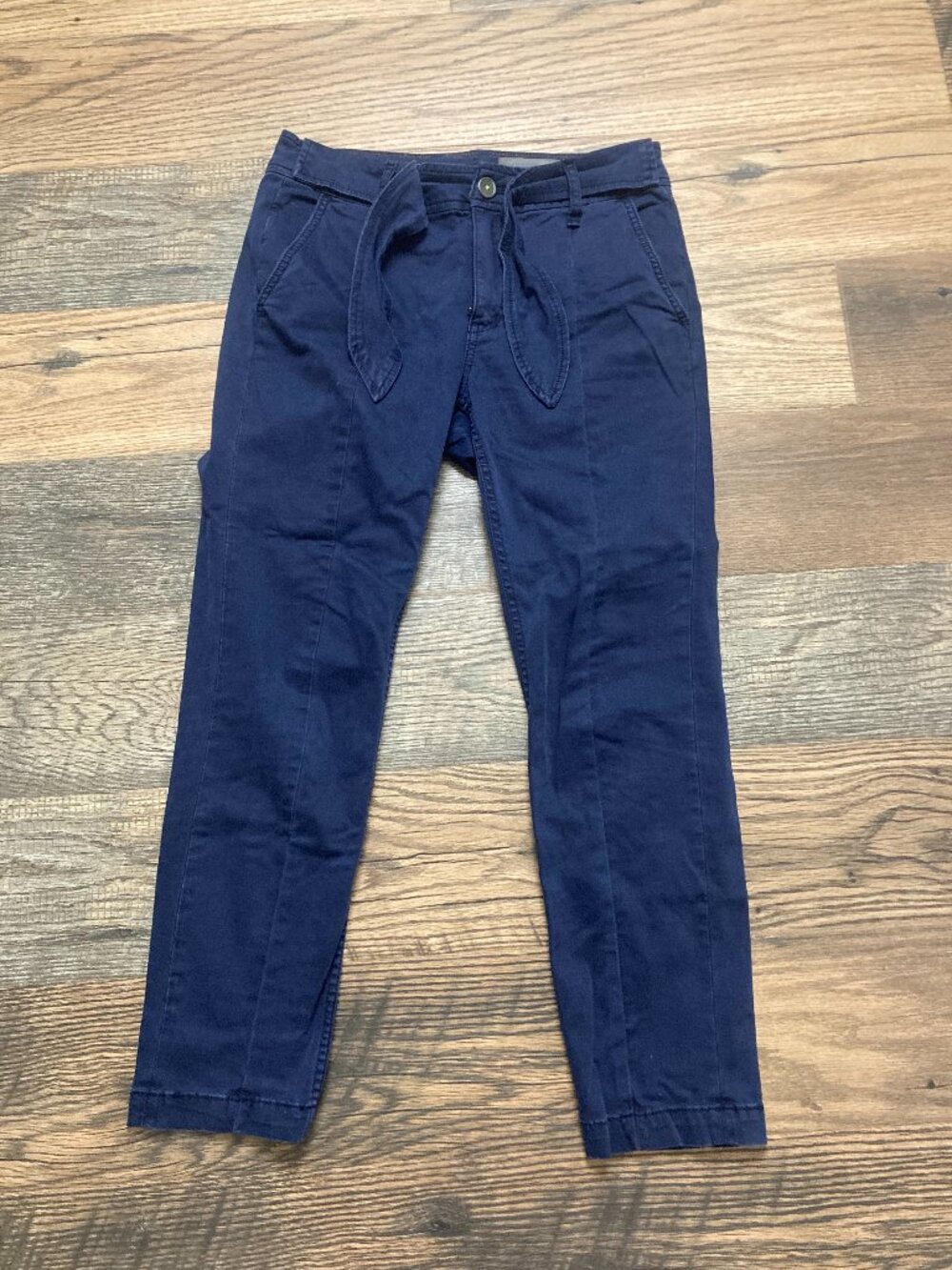Anthropologie Womens Navy Blue Tie Waist Skinny Pants with Pockets Size 27